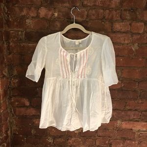 Anthropologie white embroidered blouse